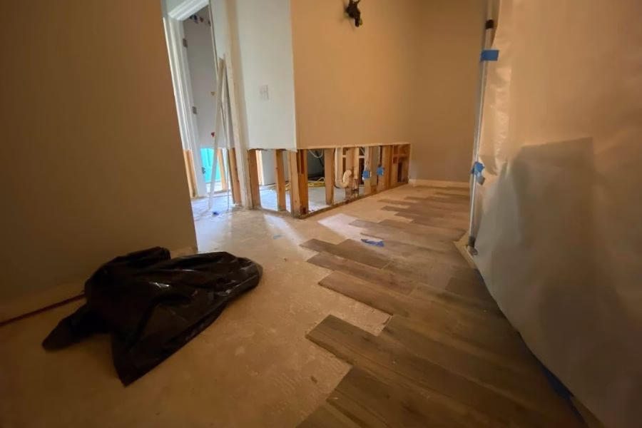 Living room water damage restoration drying equipment