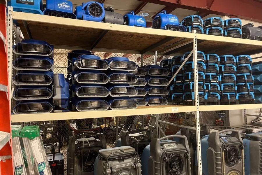 Professional restoration equipment including dehumidifiers and air movers