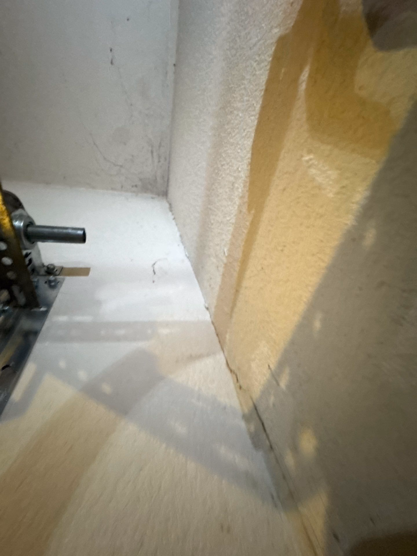 Carpet removed and slab foundation exposed during water damage tear-out in Round Rock